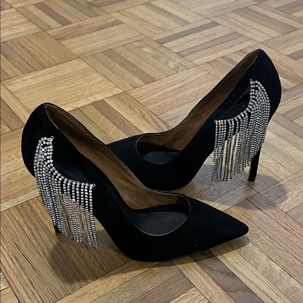 [jaggar the label] diamanté black suede stilettos, size 38